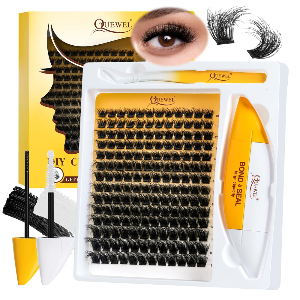 QUEWEL Lash Clusters Kit with 168 natural lashes for versatile looks and 3D volume.