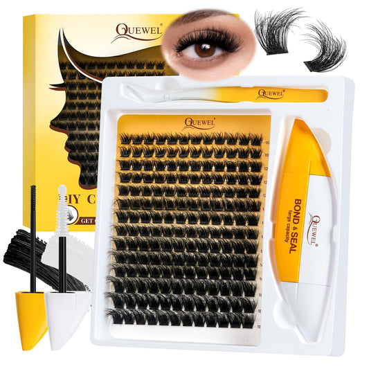 QUEWEL Lash Clusters Kit with 168 natural lashes for versatile looks and 3D volume.