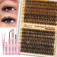 QUEWEL Lash Clusters Kit 30D-40D natural 12-18mm for effortless salon-style lashes at home.