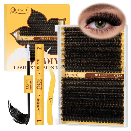 QUEWEL Lash Clusters Kit displayed for at-home DIY lash extensions with 320 pieces