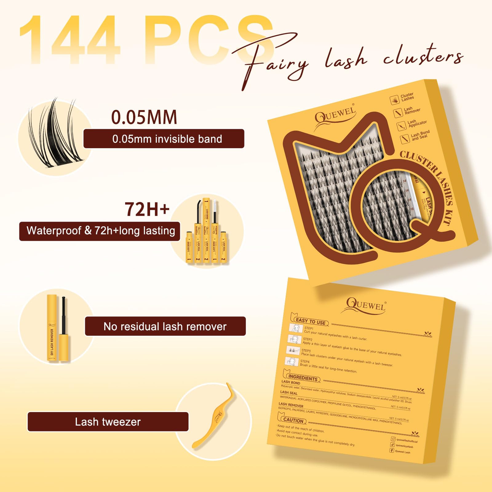 QUEWEL false eyelashes tweezers help precise cluster placement.