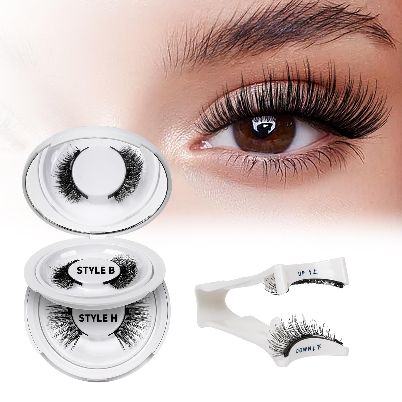QUEWEL reusable magnetic eyelashes with applicator for quick, glue-free wear.