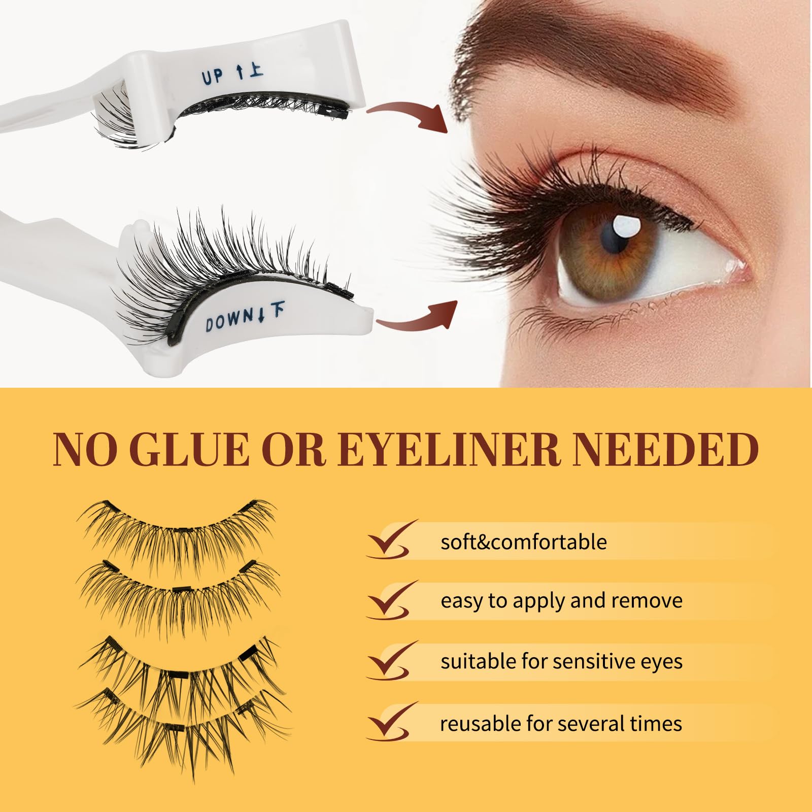 QUEWEL reusable magnetic lashes emphasizing sustainability.