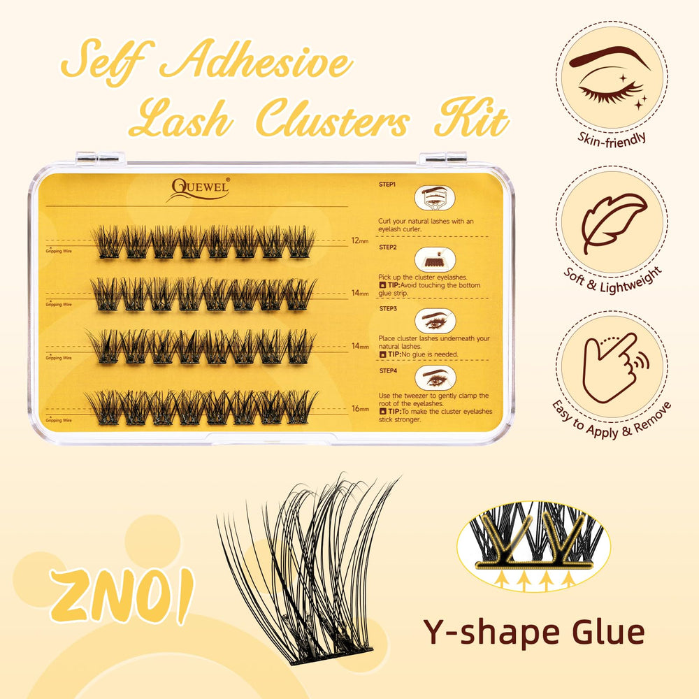 QUEWEL lash clusters with Y-shaped strip offering secure, natural-looking lift