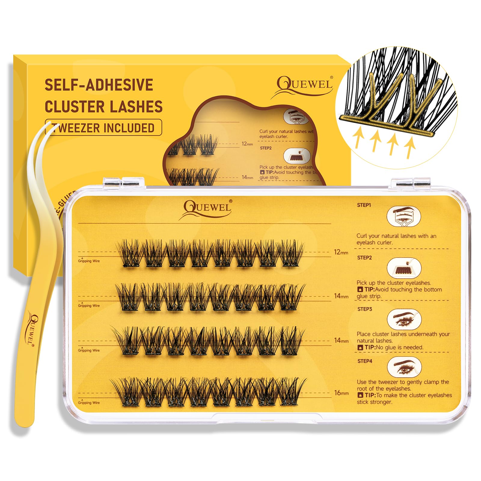 QUEWEL Self-Adhesive Eyelashes Kit packaging for easy at-home lash applications