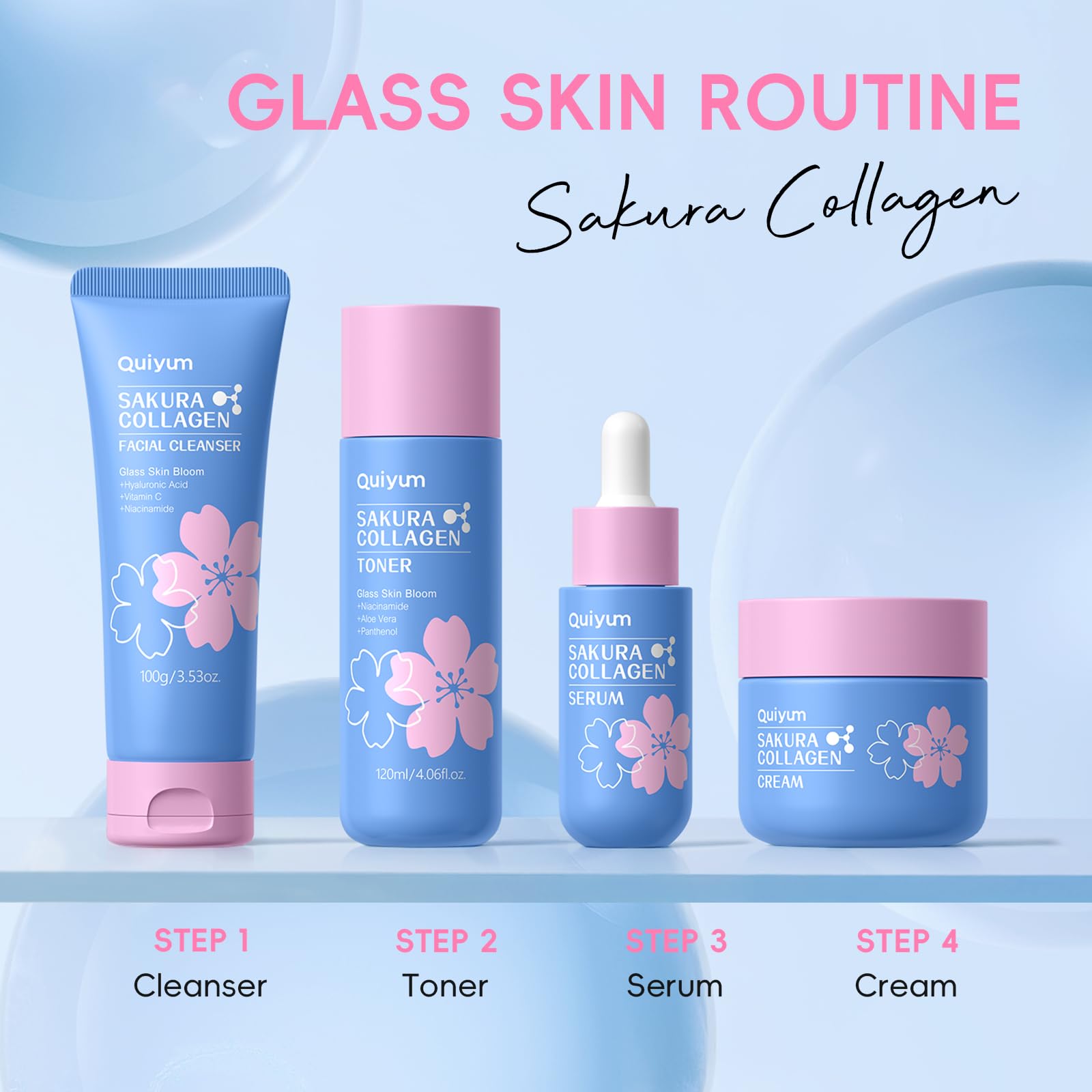 QUIYUM cherry blossom hair band keeps hair away during skincare.