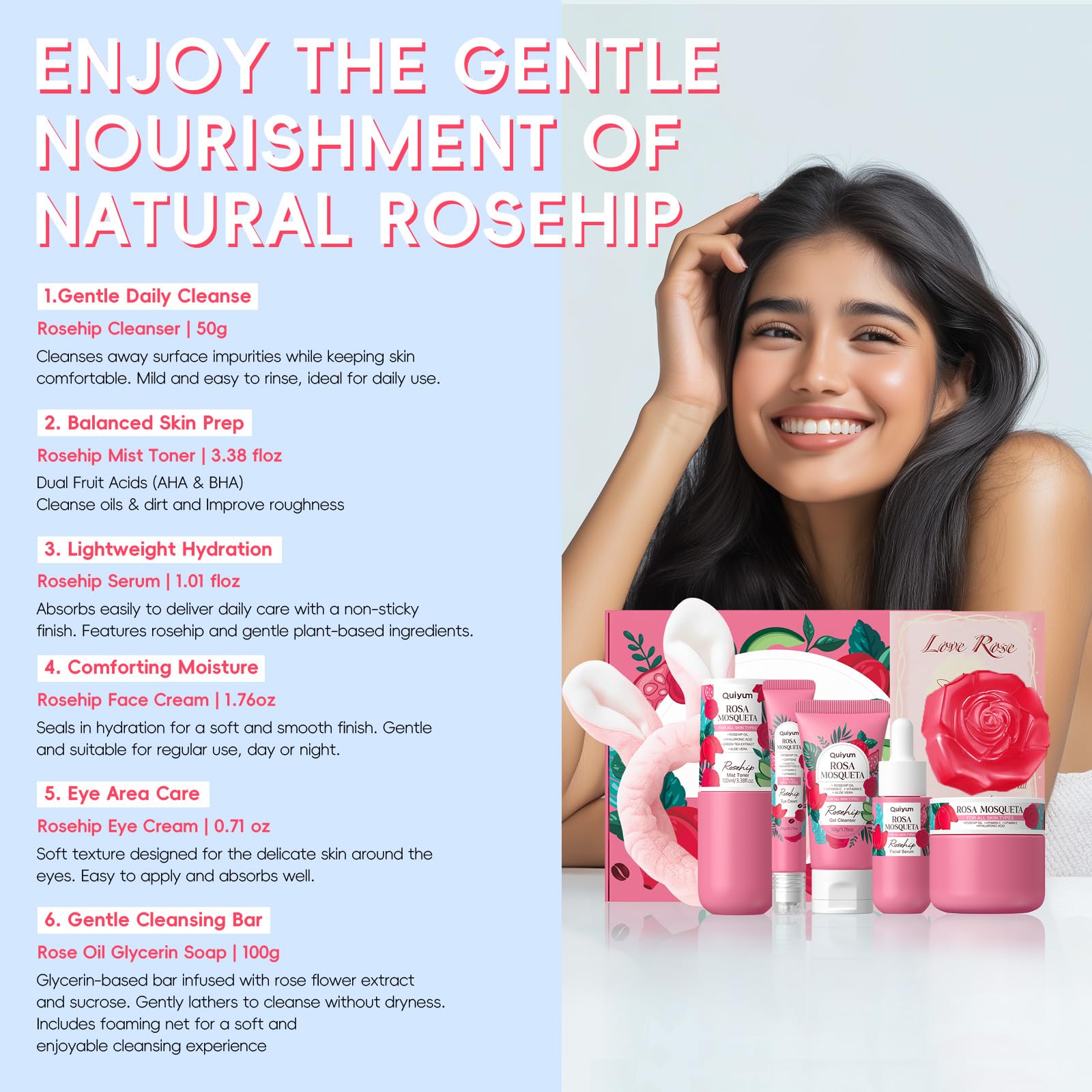 QUIYUM Rosehip Barrier Nourishment Swatch illustrates skin resilience and texture refinement.