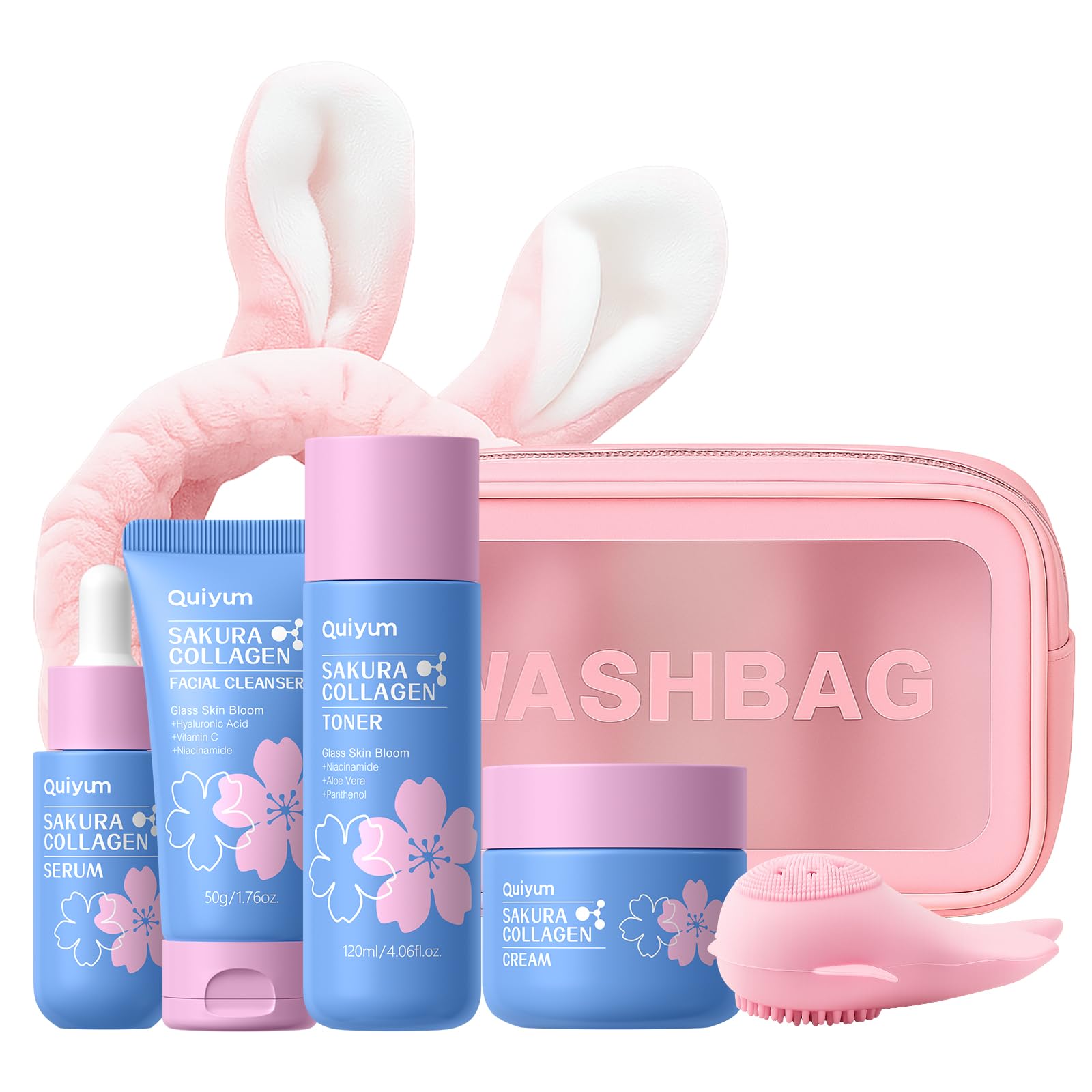QUIYUM Sakura cleanser bottle for gentle cleansing and refreshed skin.