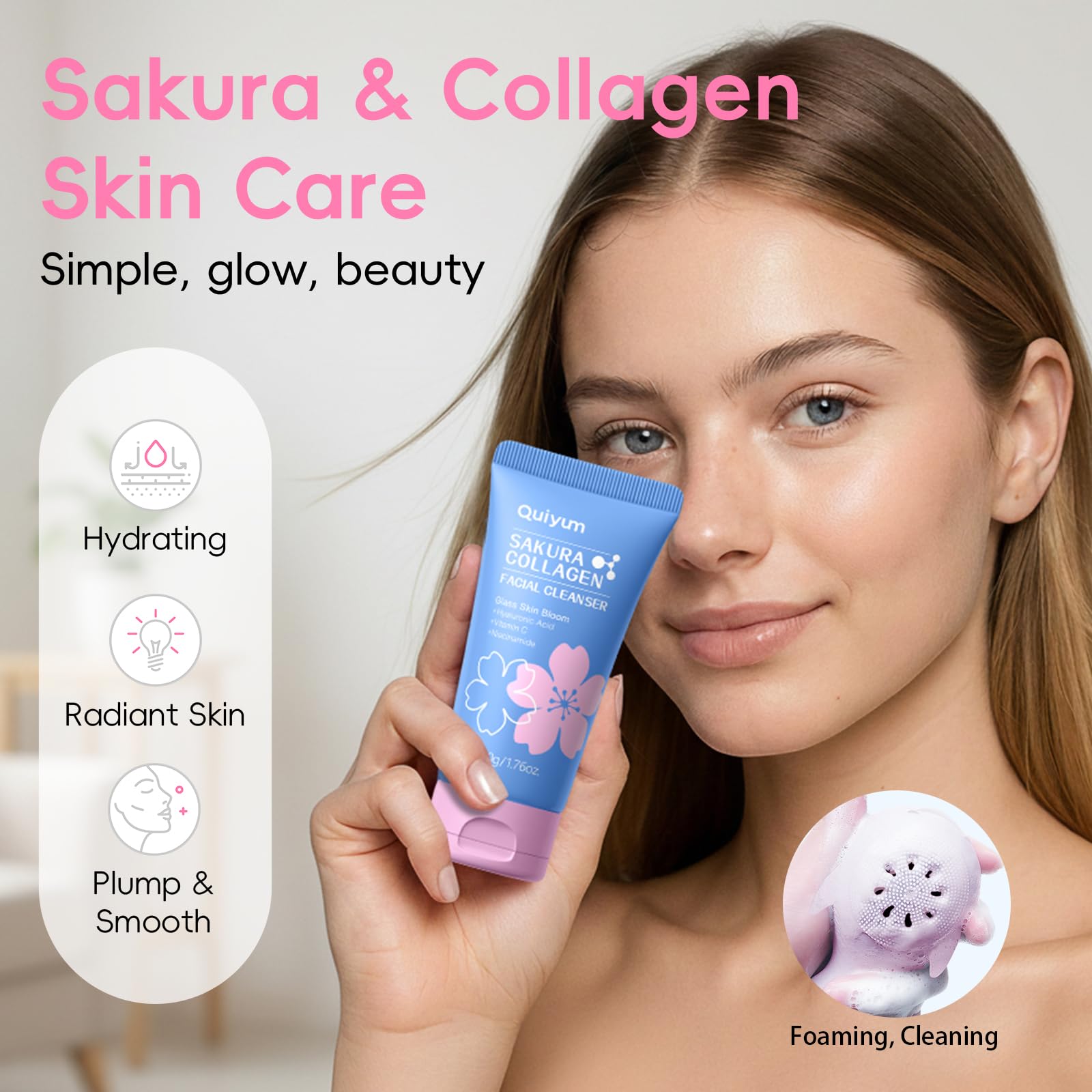 QUIYUM Sakura serum bottle for hydrating treatment and smoother skin.