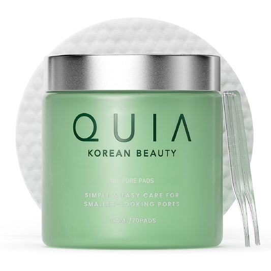 QUIA Beauty Toner Pads packaging showcases gentle exfoliation.