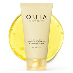 QUIA Beauty Turmeric + Kojic Overnight Wrap packaging ready for use, highlighting hydration