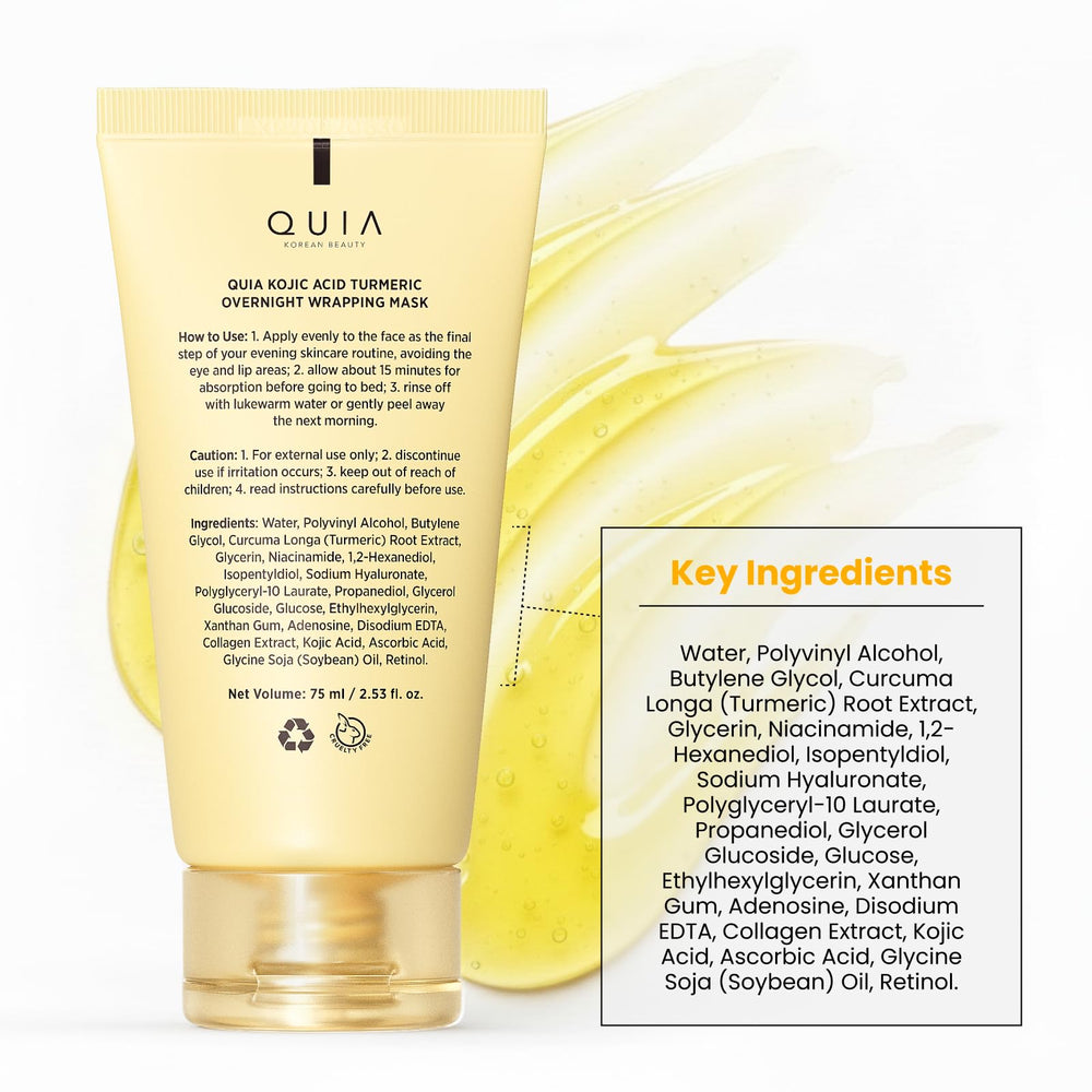 QUIA Beauty Turmeric + Kojic Overnight Wrap luminous complexion after use