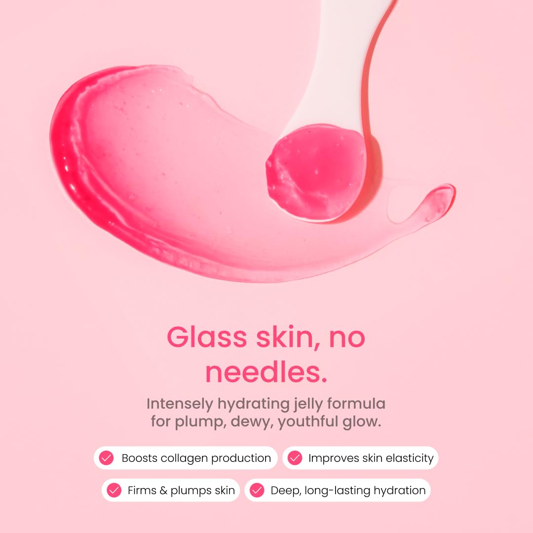 QUIA Collagen Jelly Cream jar closeup highlighting gel texture and fast absorption.