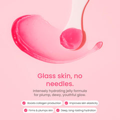 QUIA Collagen Jelly Cream jar closeup highlighting gel texture and fast absorption.