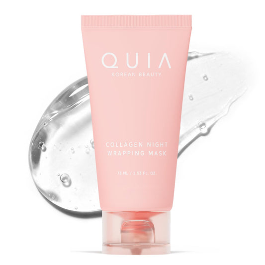 QUIA Beauty Collagen Wrapping Mask jar in premium packaging for at-home spa use.