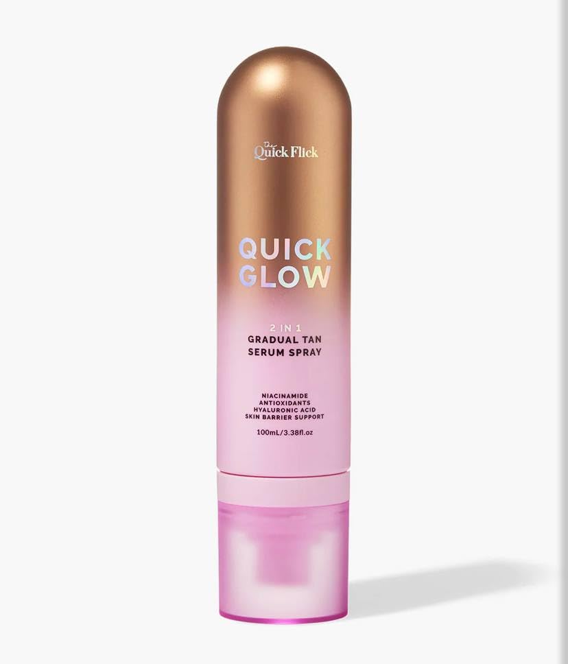Quick Beauty Quick Glow bottle showing 2-in-1 serum and gradual tan for an easy glow.