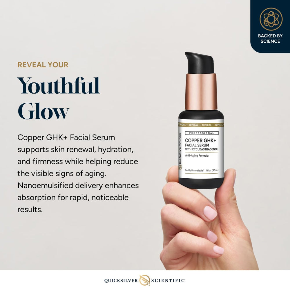 Quicksilver Cycloastragenol Serum texture close-up suggests smoothing and renewal.