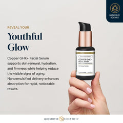 Quicksilver Cycloastragenol Serum texture close-up suggests smoothing and renewal.