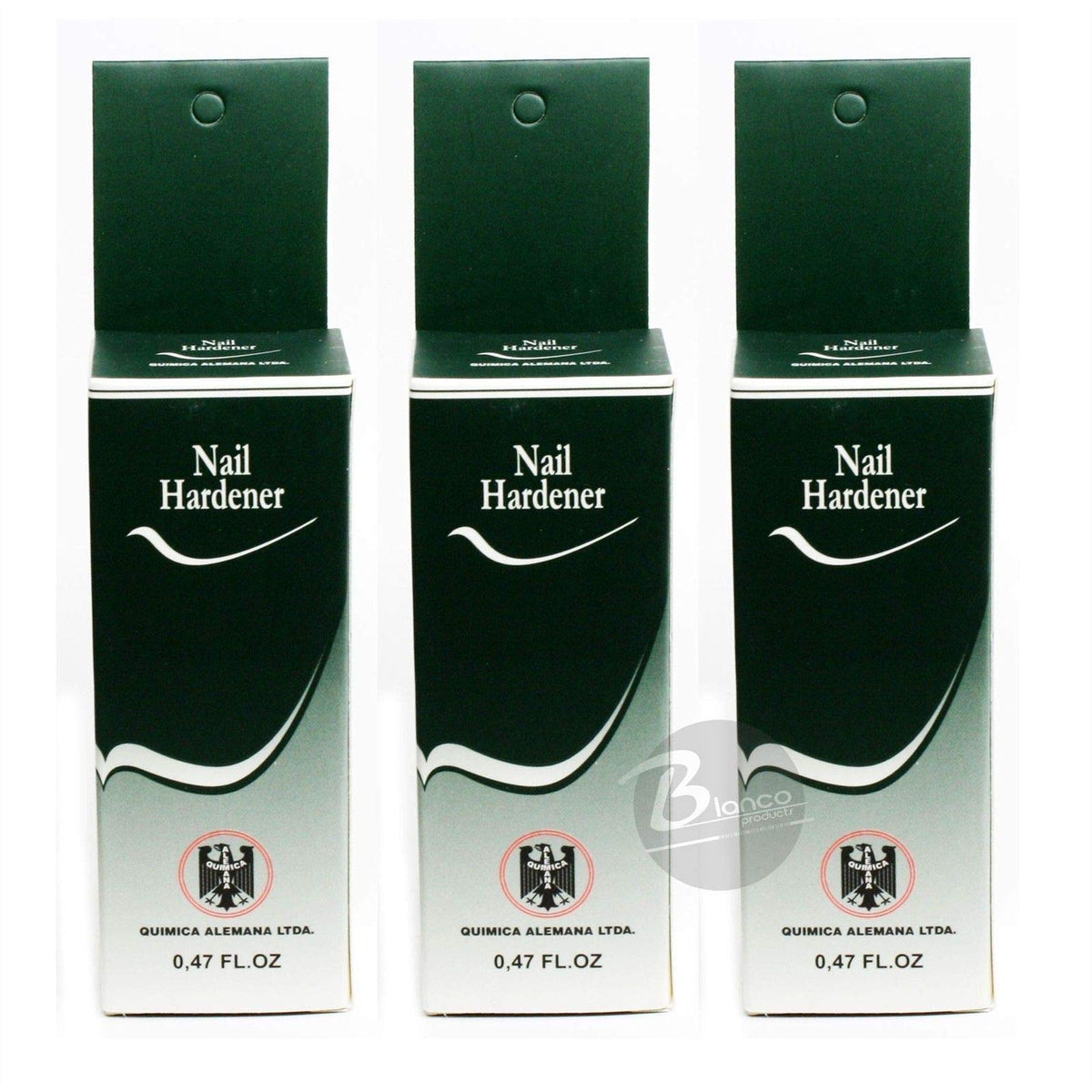 Química Alemana Nail Hardener bottle front for compact, easy use.