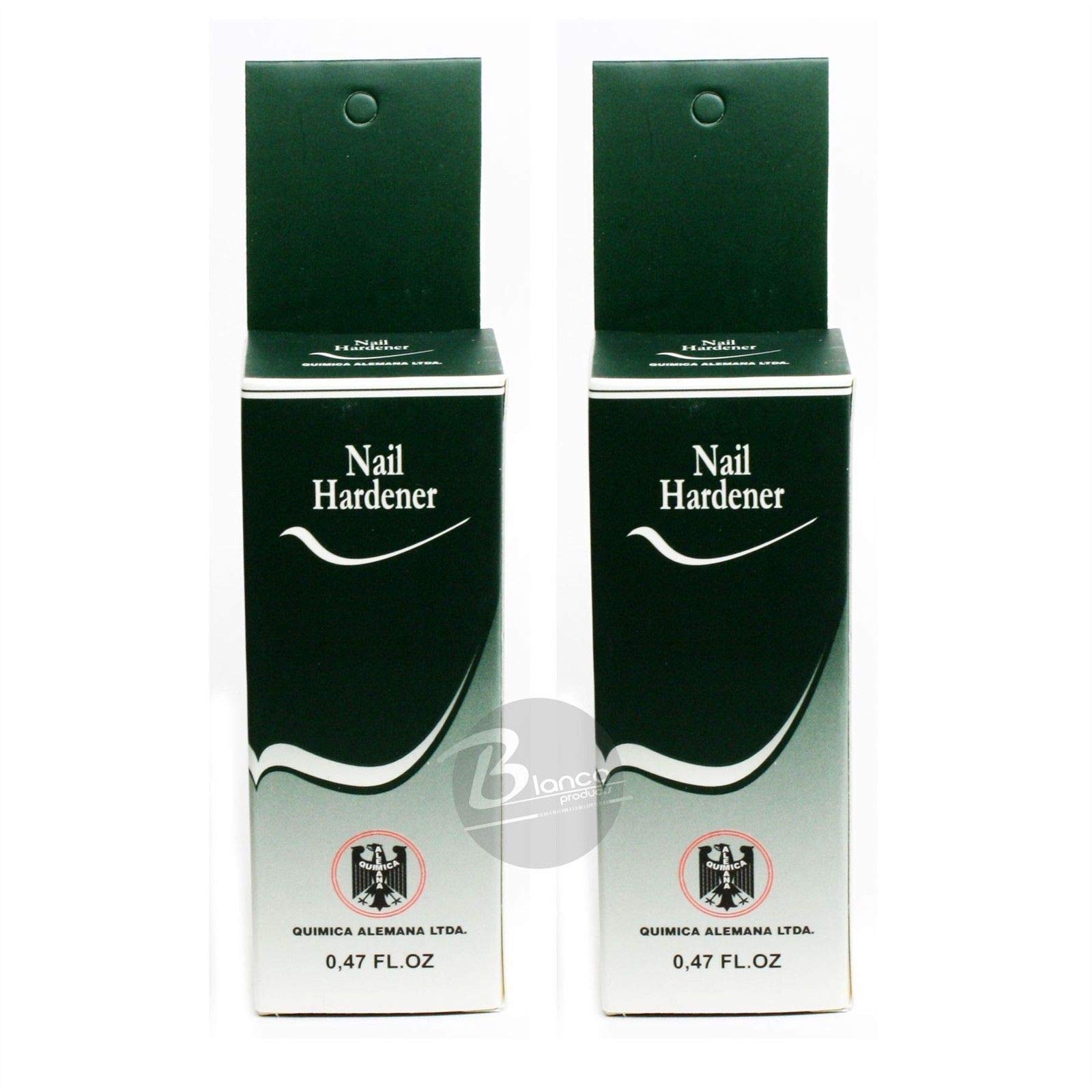 Química Alemana Nail Hardener brush tip applying a thin coat on the nail