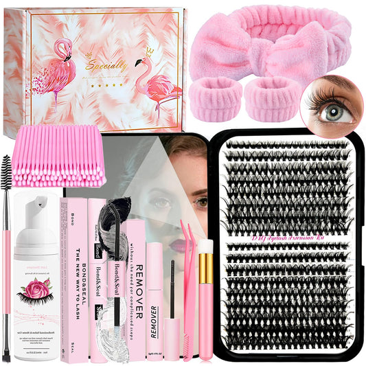 QUKLOGEN DIY lash kit contents with 340 clusters for at-home styling