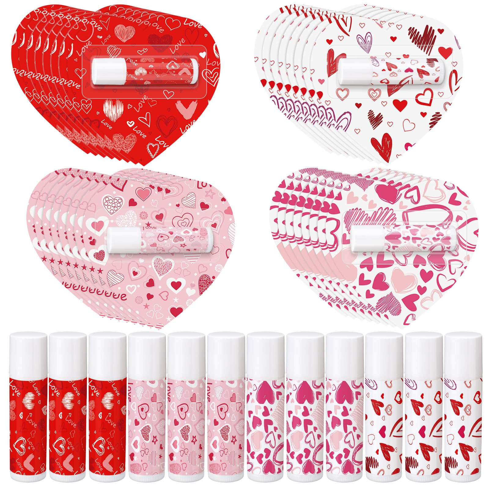 Qunclay Valentine lip balm set in pink and red packaging for portable lip hydration