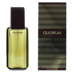 Quorum by Antonio Puig base notes blend leather, amber, oakmoss, tobacco for lasting character.