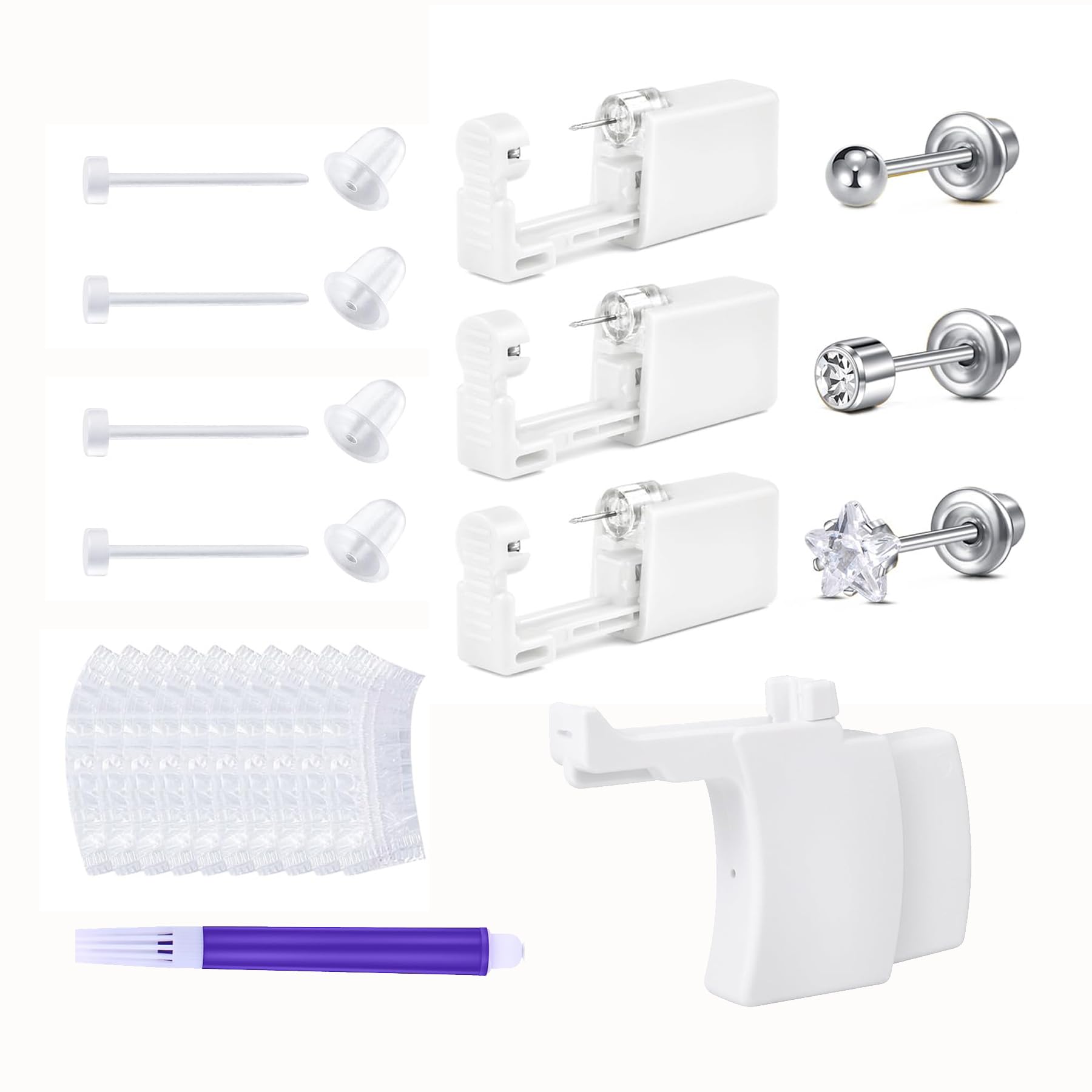 QWALIT disposable ear piercing kit with silver gun for clean at-home piercing.