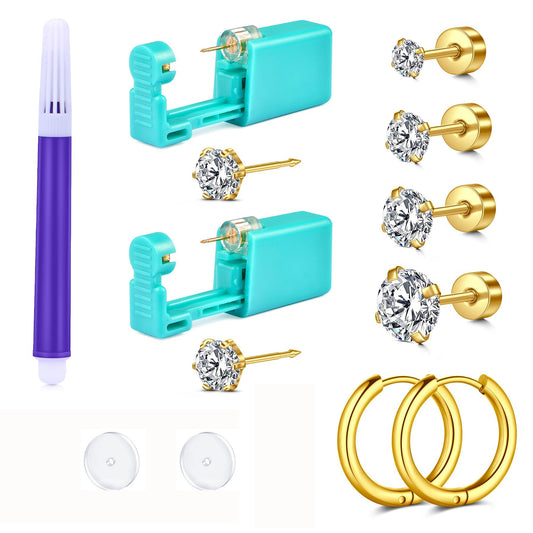 QWALIT ear piercing gun kit with gold studs for simple at-home piercing