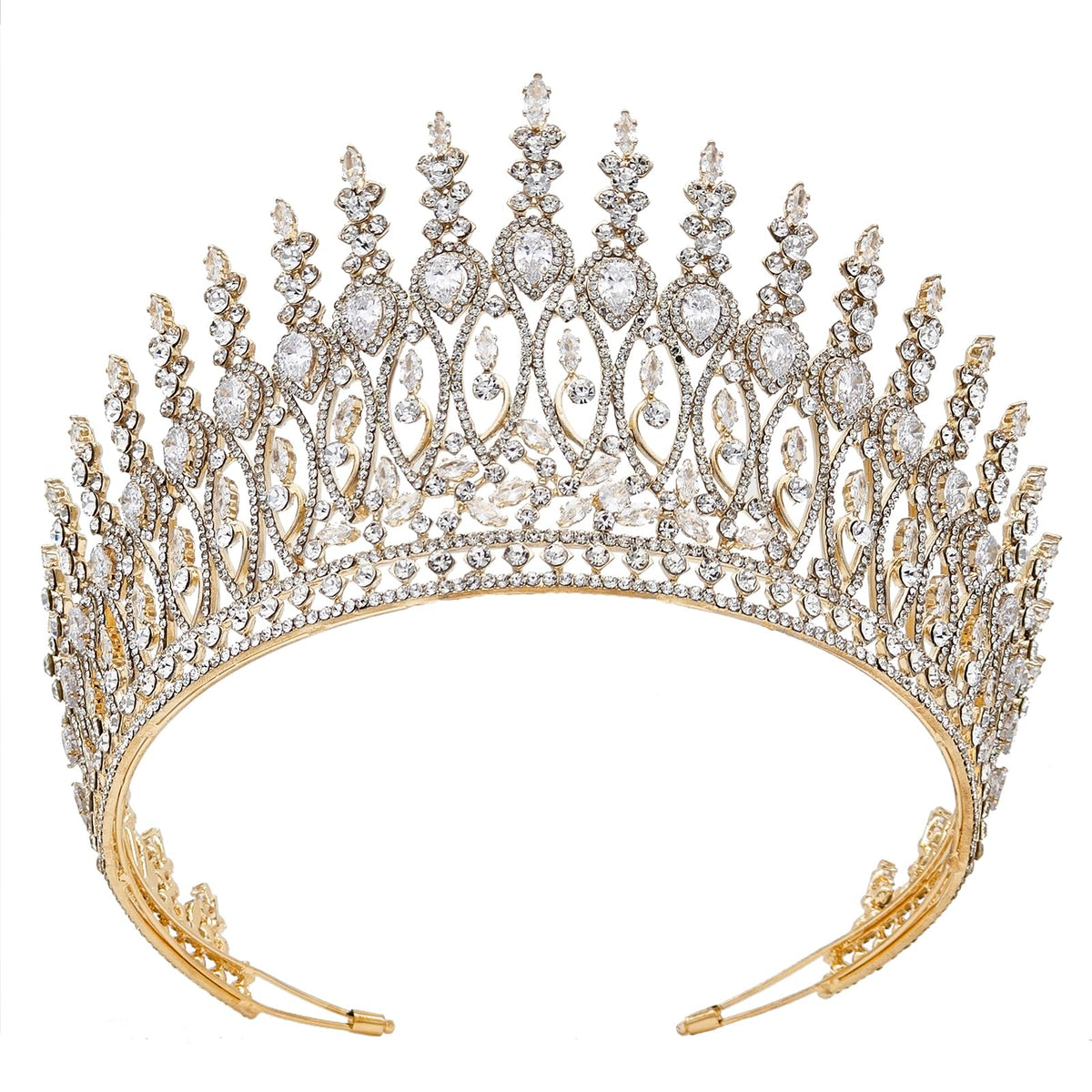 QXMYOO Zircon Crown with gold finish adds bridal sparkle.