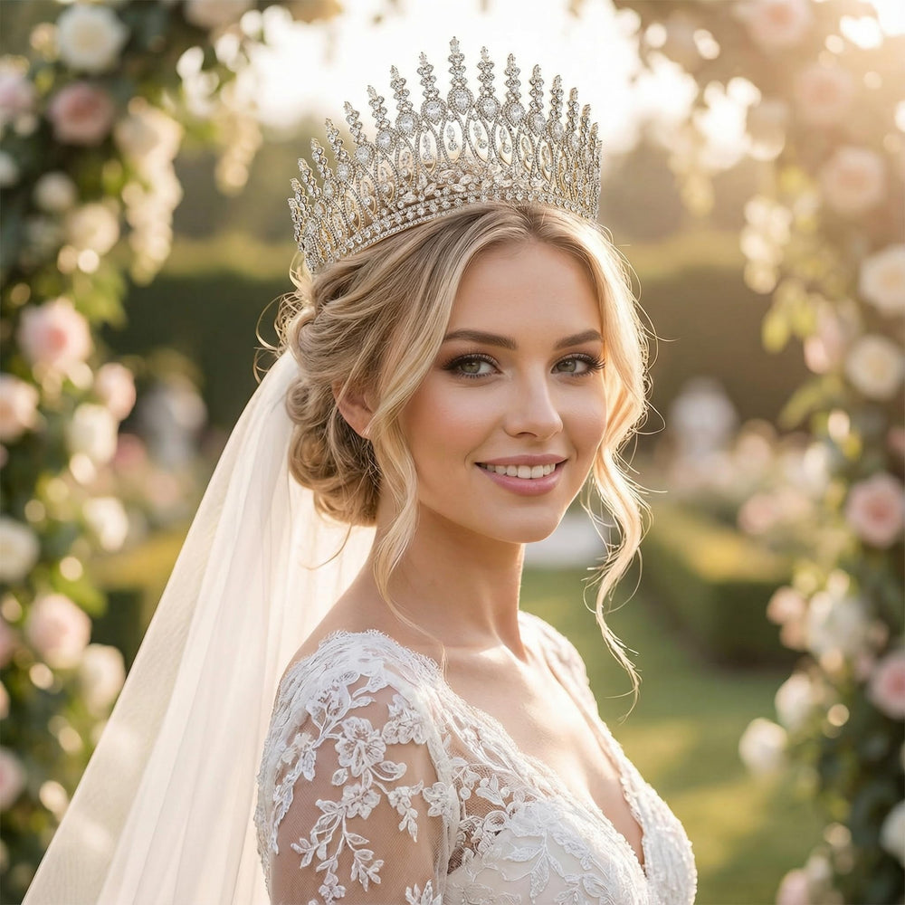 QXMYOO Zircon Crown ideal for pageants with secure elastic fit.