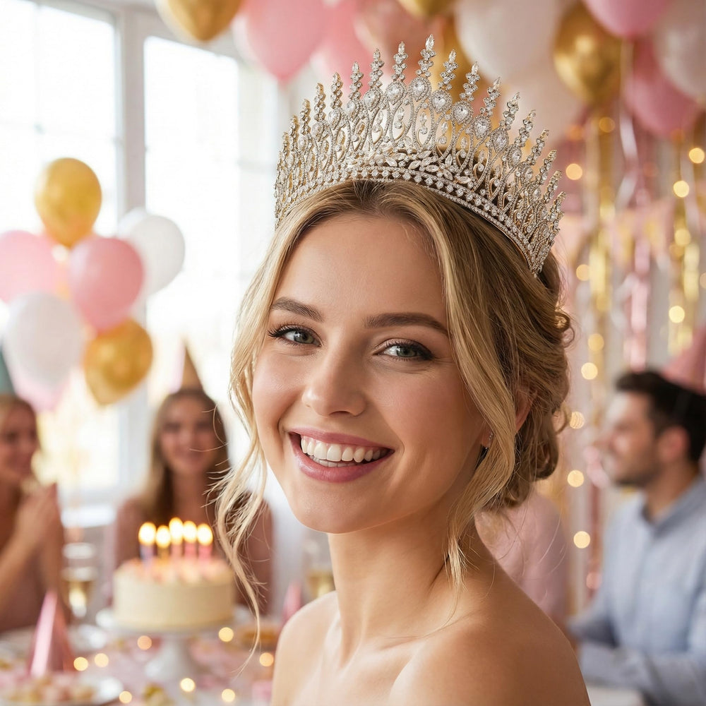 QXMYOO Zircon Crown for quinceañera features bold height and glam.