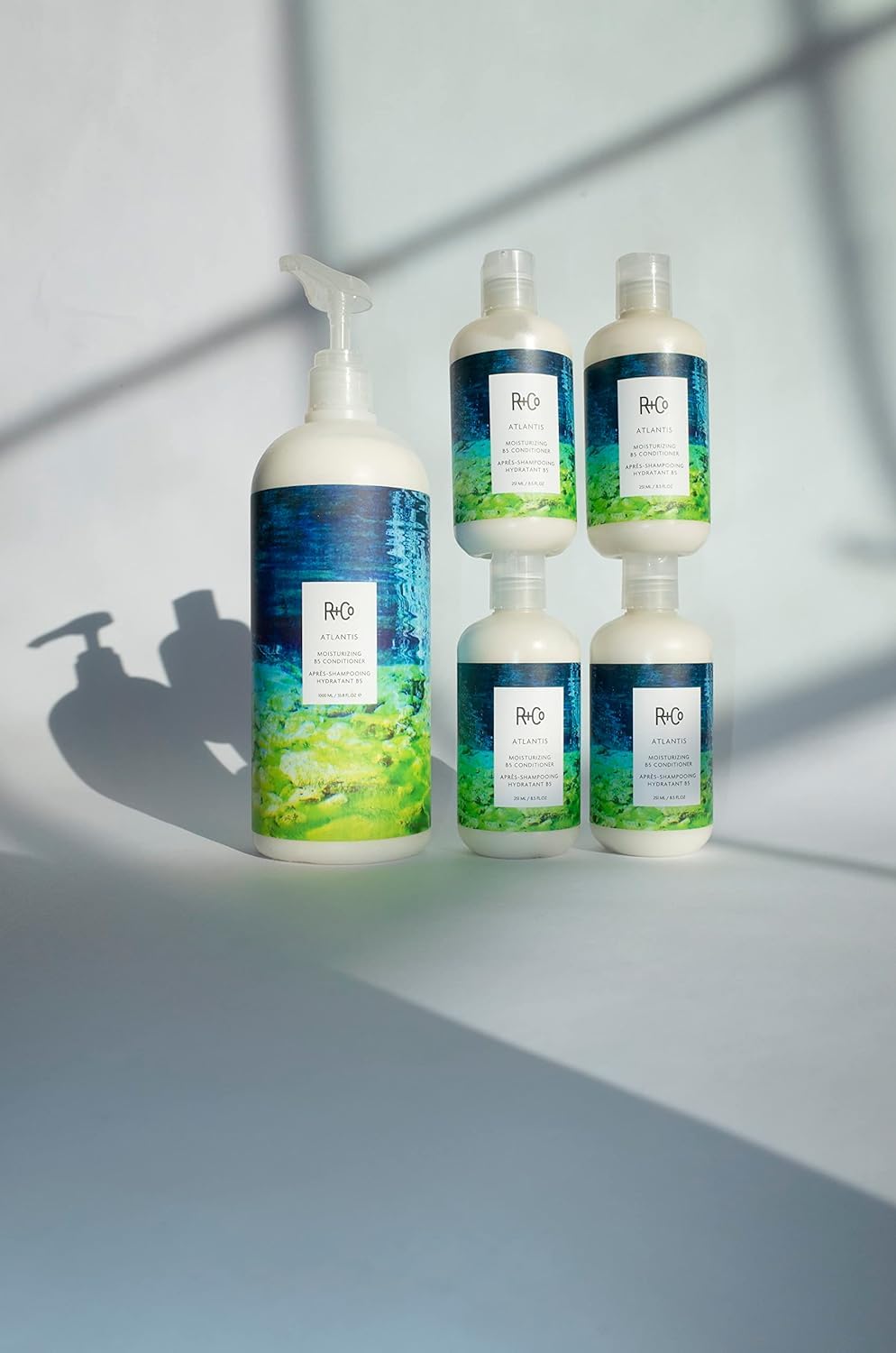 R+Co Atlantis conditioner bottle back label with ingredients and usage information