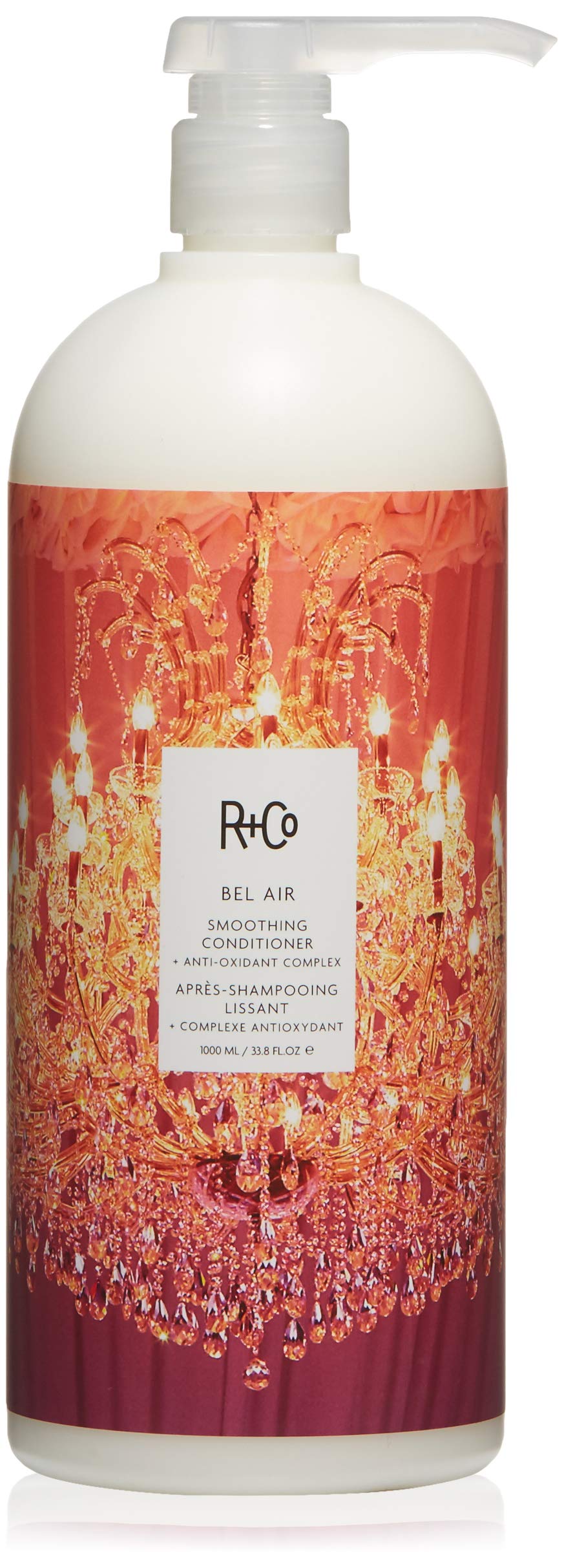 R+Co Bel Air smoothing conditioner bottle front showing silky, frizz-control conditioning.
