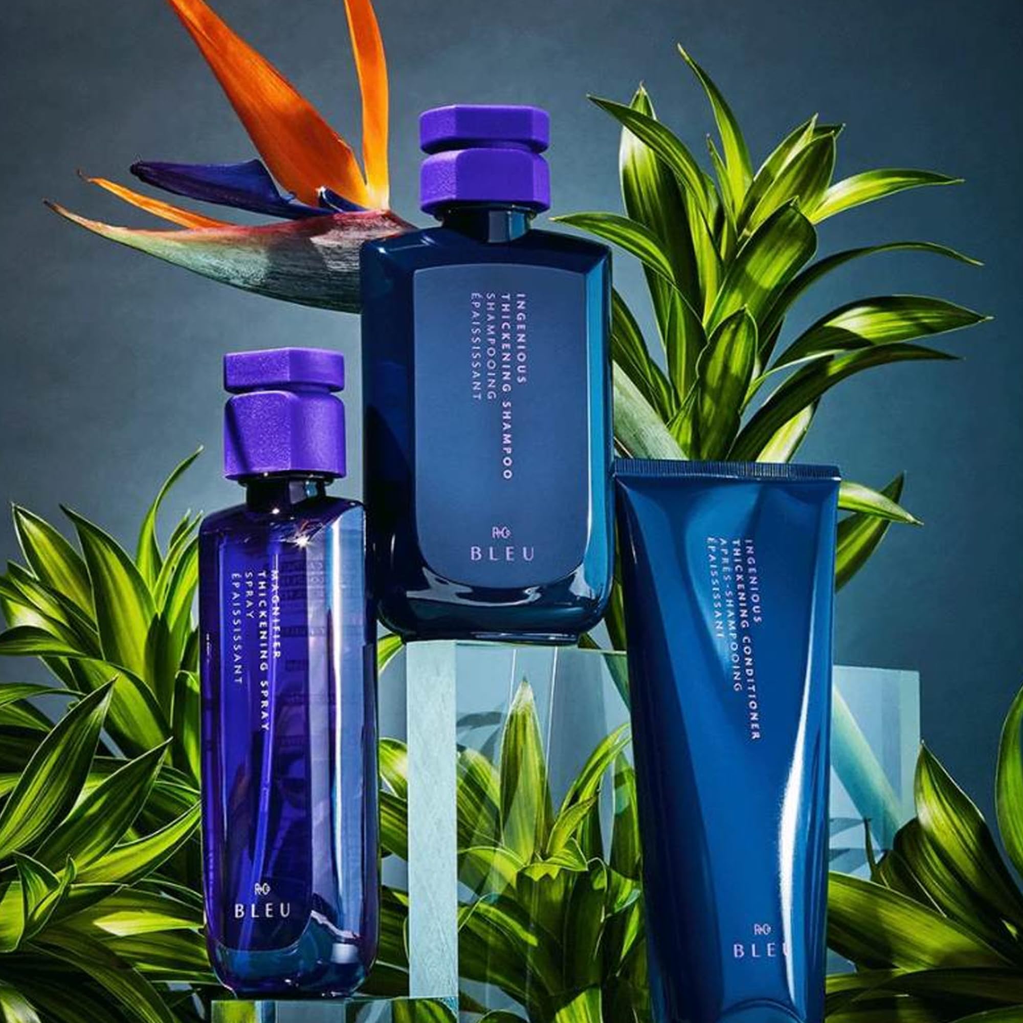 R+Co BLEU thickening conditioner being poured for easy application