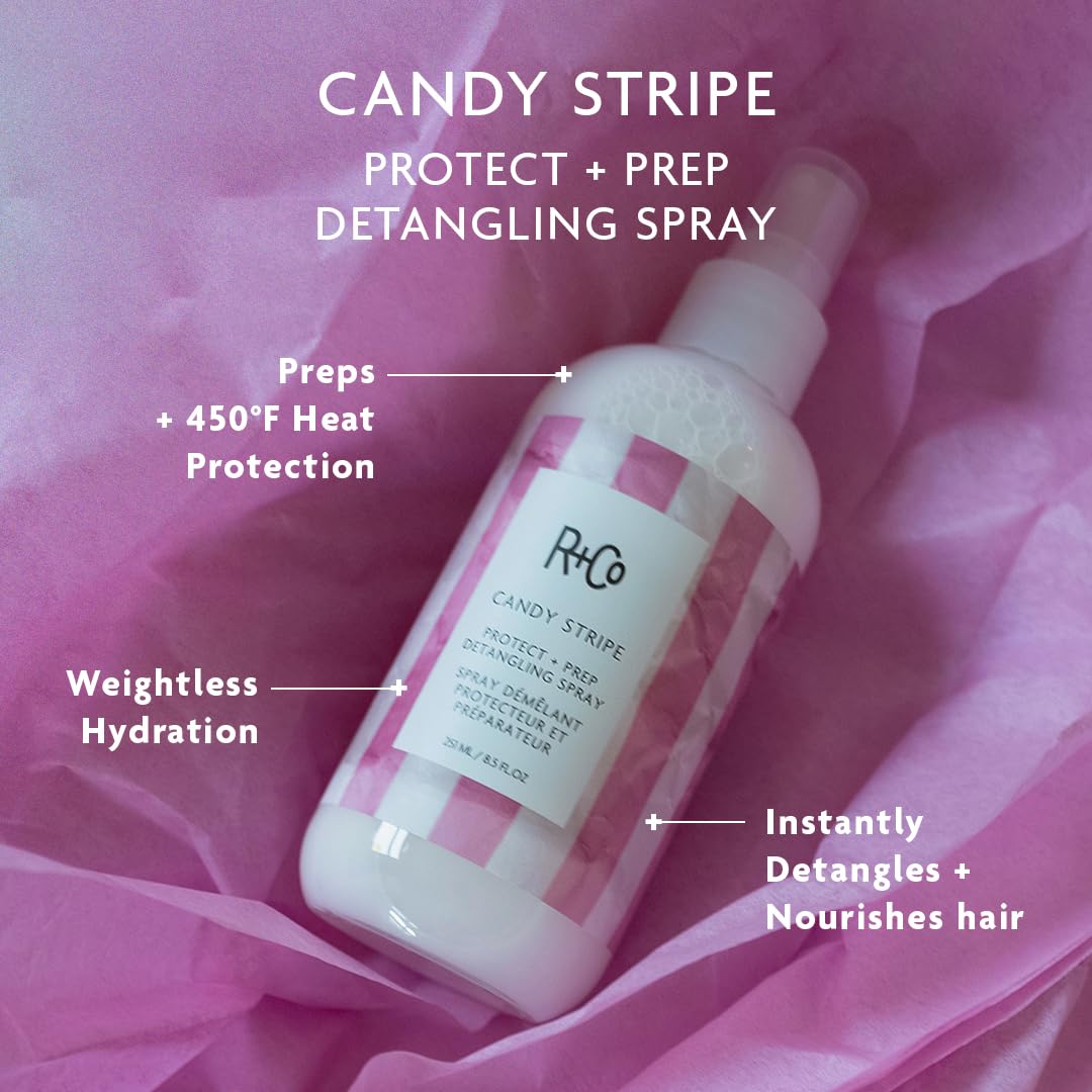 R+Co Candy Stripe weightless hydration seals cuticles for frizz control.
