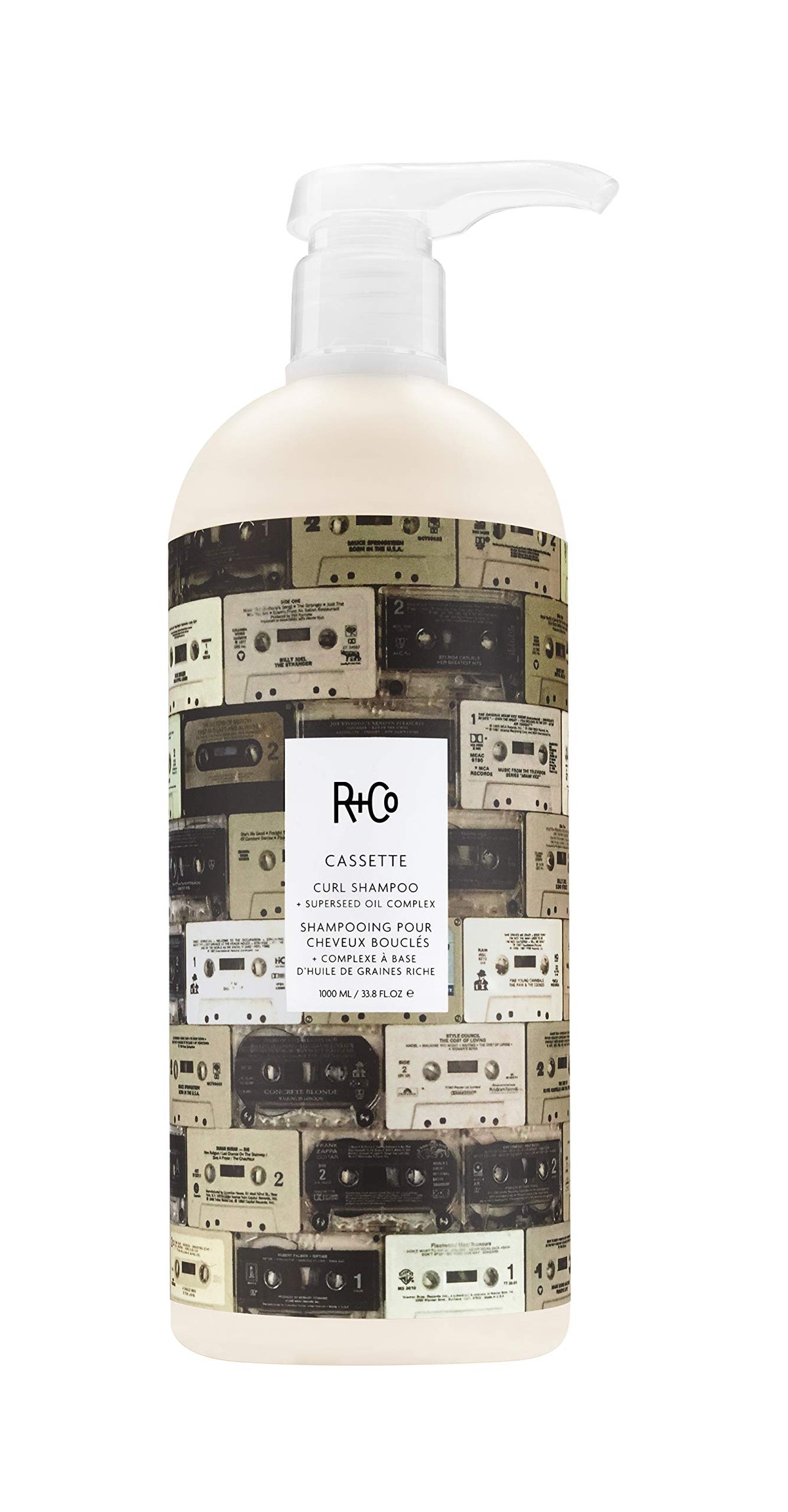 R+Co Cassette curl-defining shampoo bottle showing curl care in action
