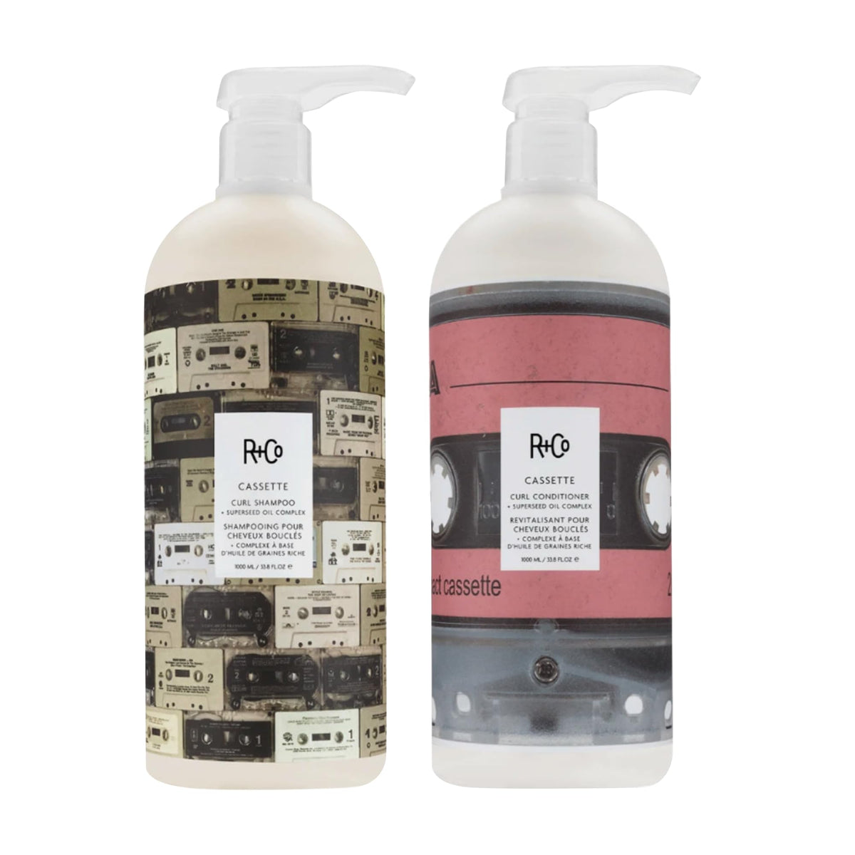 R+Co Cassette shampoo bottle emphasizing curl definition and gentle cleansing.