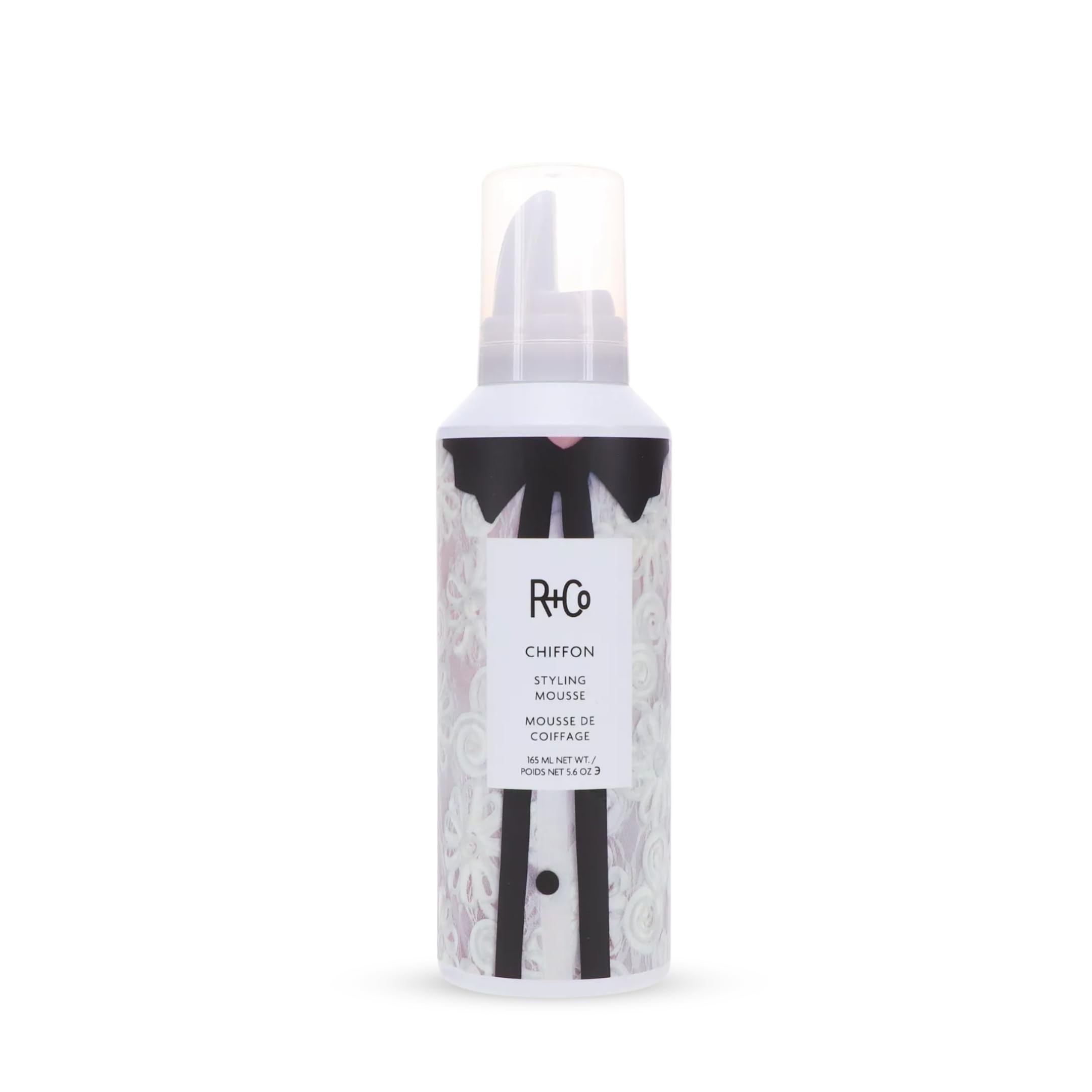 R+Co Chiffon Styling Mousse bottle delivering light volume and shine