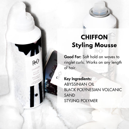 R+Co Chiffon Styling Mousse cap close-up shows sleek design