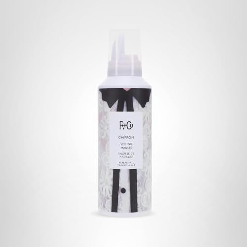 R+Co Chiffon Styling Mousse packaging on display