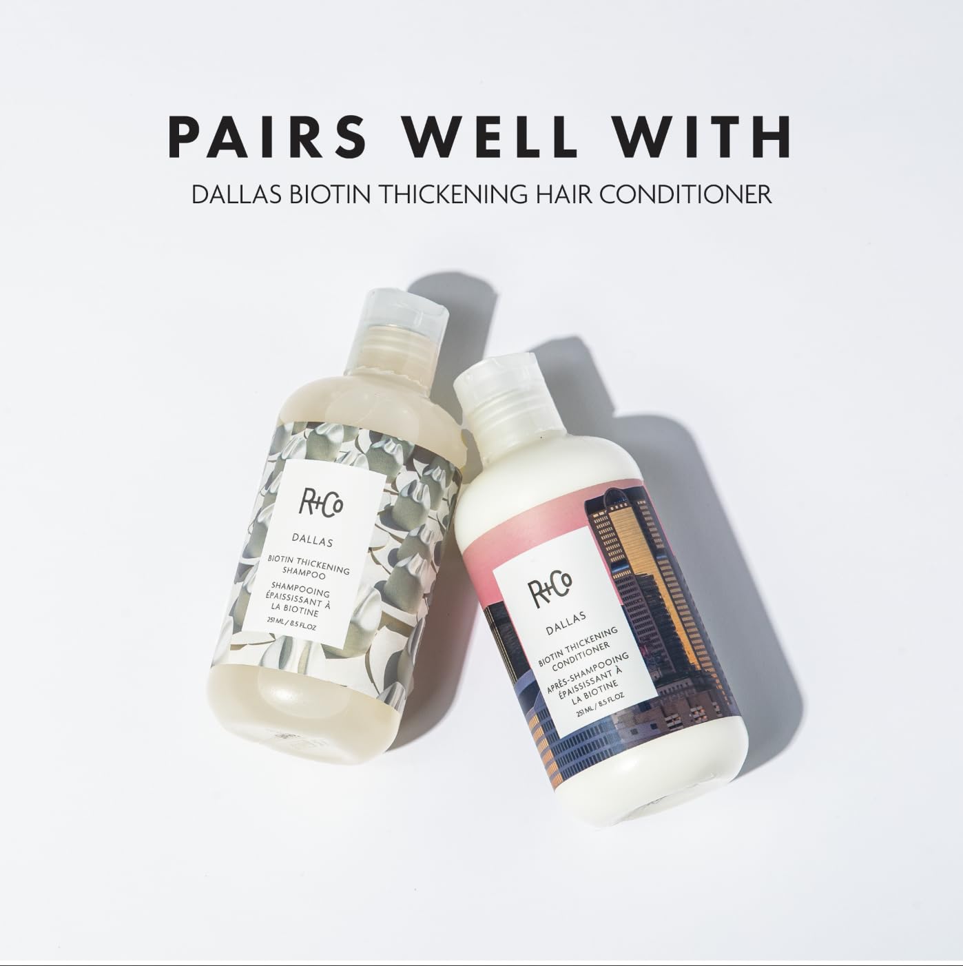 Hair after washing with R+Co Dallas Thickening Shampoo, showcasing added volume and bounce.