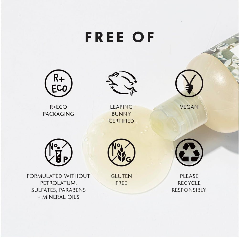 Dallas Thickening Shampoo packaging box emphasizing vegan and gluten-free credentials.