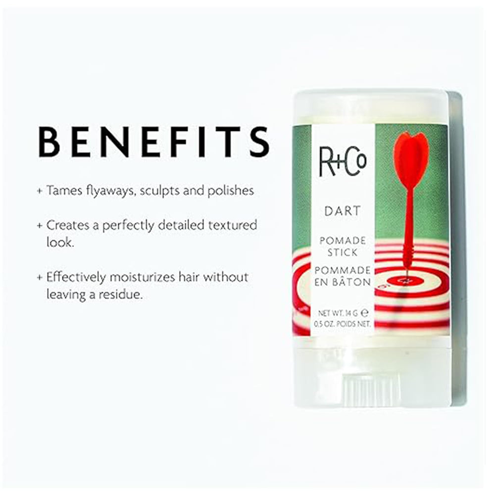 R+Co Dart Pomade Stick sculpted definition for textured looks