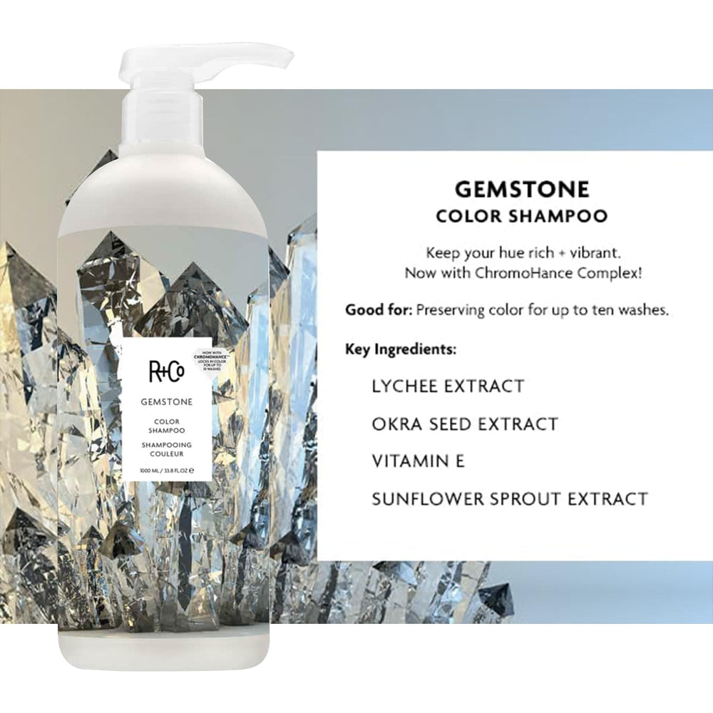 R+Co Gemstone Color Set packaging shows two large vegan bottles