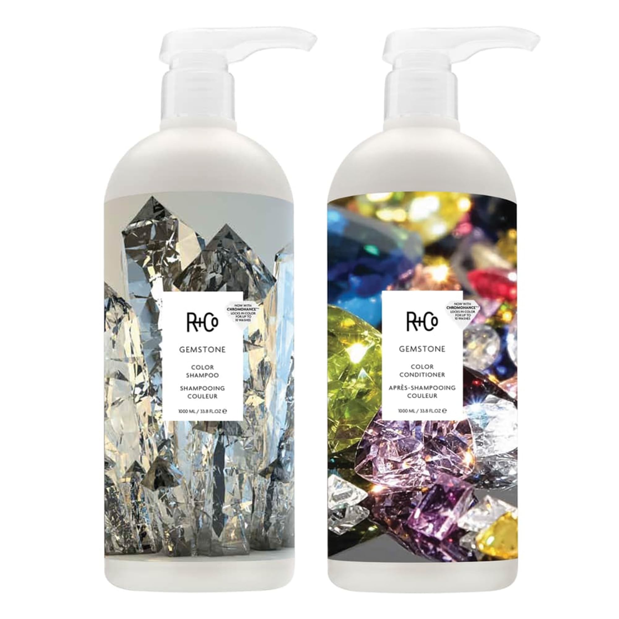 R+Co Gemstone Color Shampoo bottle highlighting color protection and nourishment
