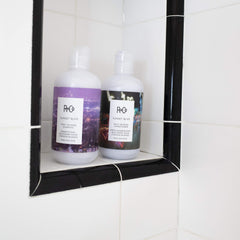 R+Co Sunset Blvd Conditioner in bathroom setup, easy daily routine.