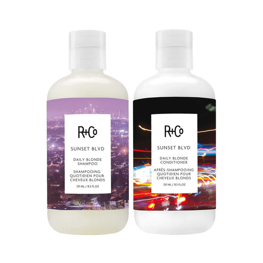R+Co Sunset Blvd shampoo bottle front for daily brightening of blondes