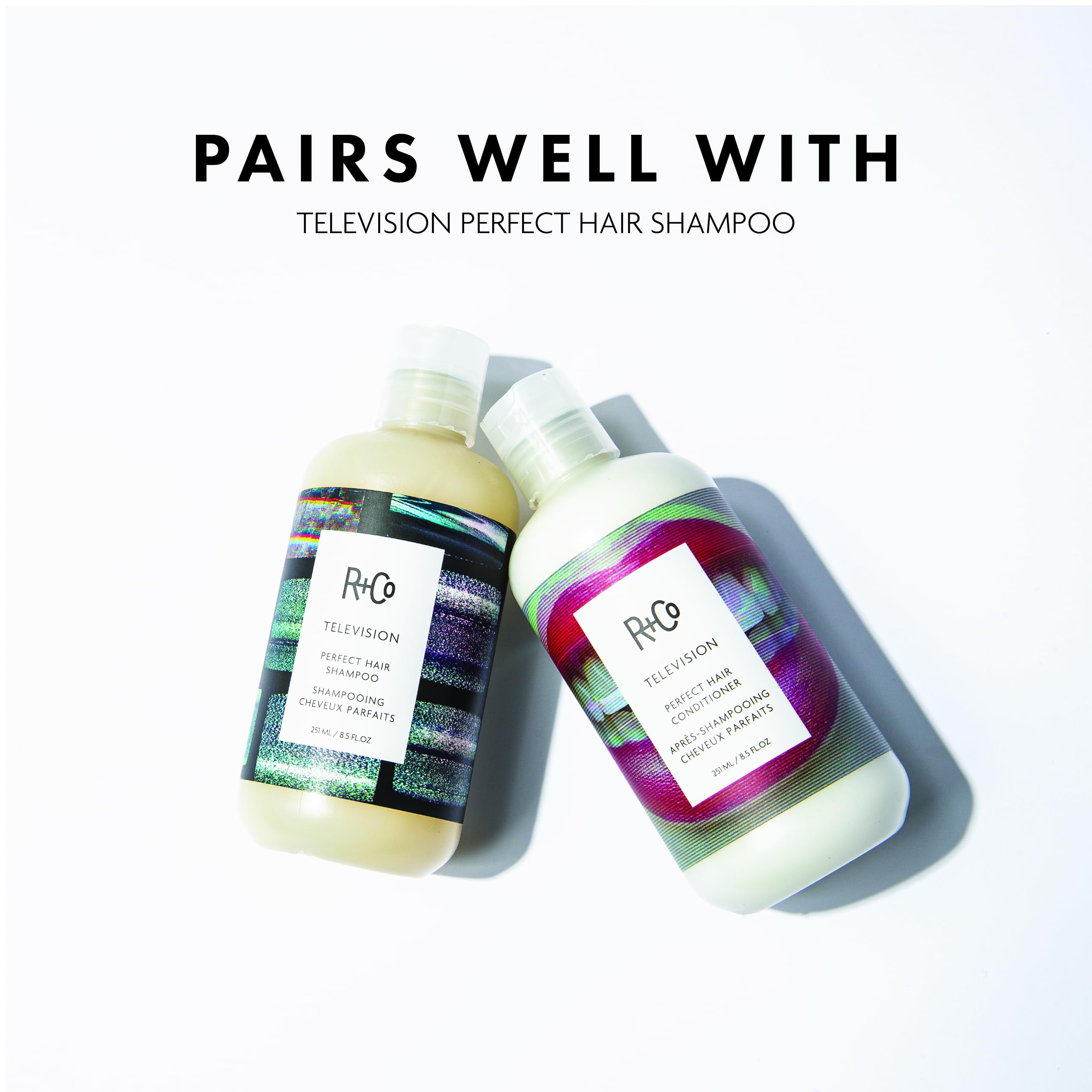 R+Co Television Perfect Hair Conditioner after use with glossy, healthy-looking strands