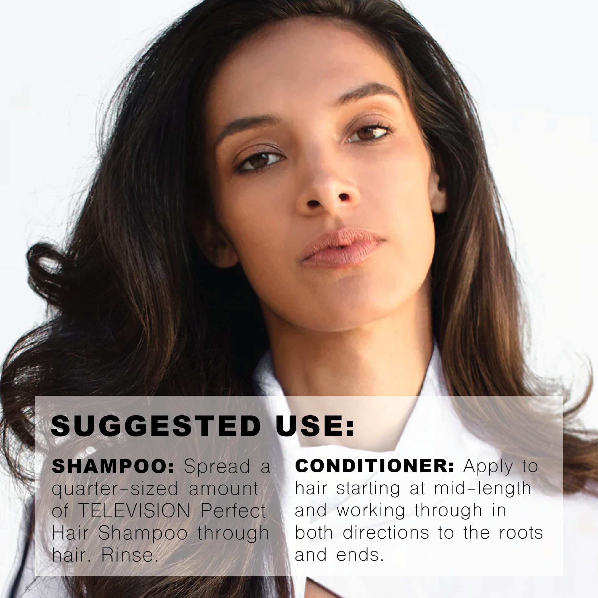 Close-up of R+Co TV Perfect Shampoo texture with smooth lather.